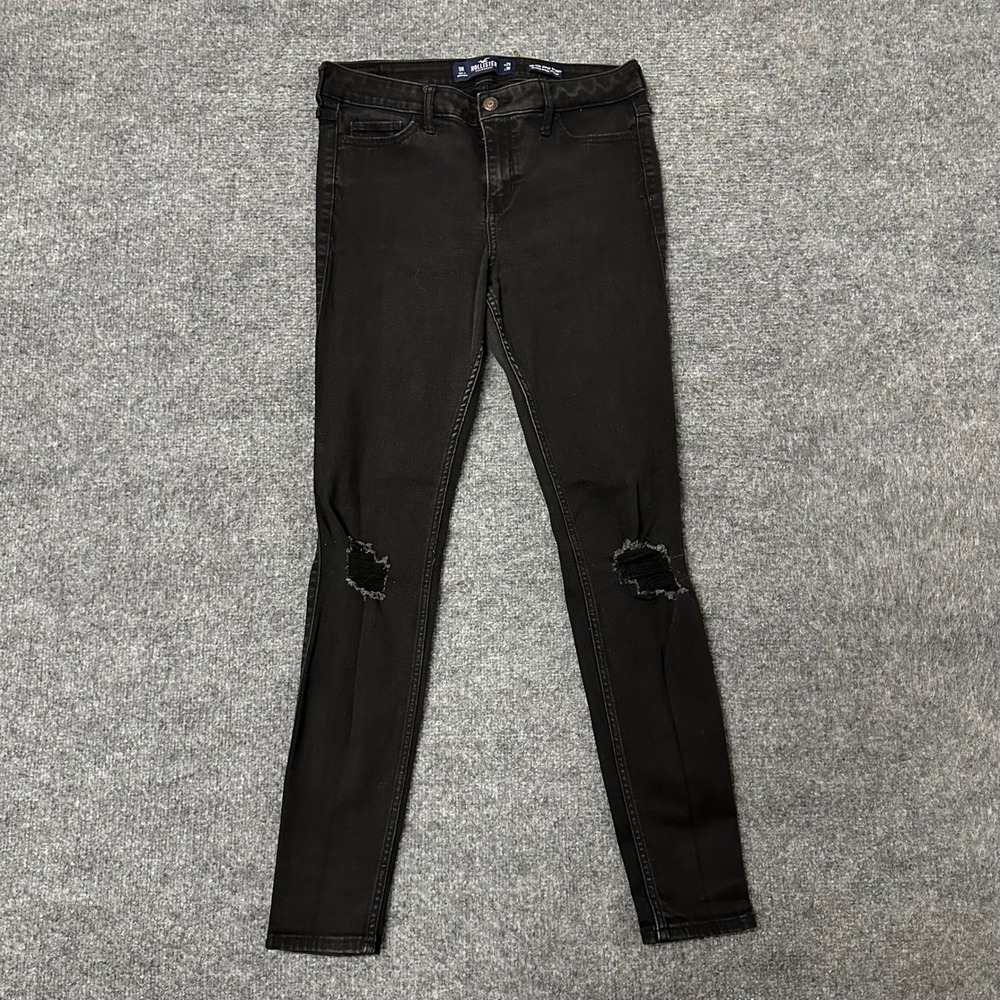 Hollister Jeans Womens 9R W29 Black Super Skinny Distressed Ripped Knee Stretch